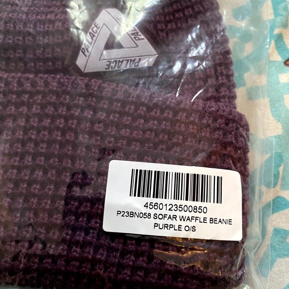 Palace Skateboards Sofar Waffle Beanie Purple FW23 Tri-Ferg Knit Acrylic - Picture 5 of 6